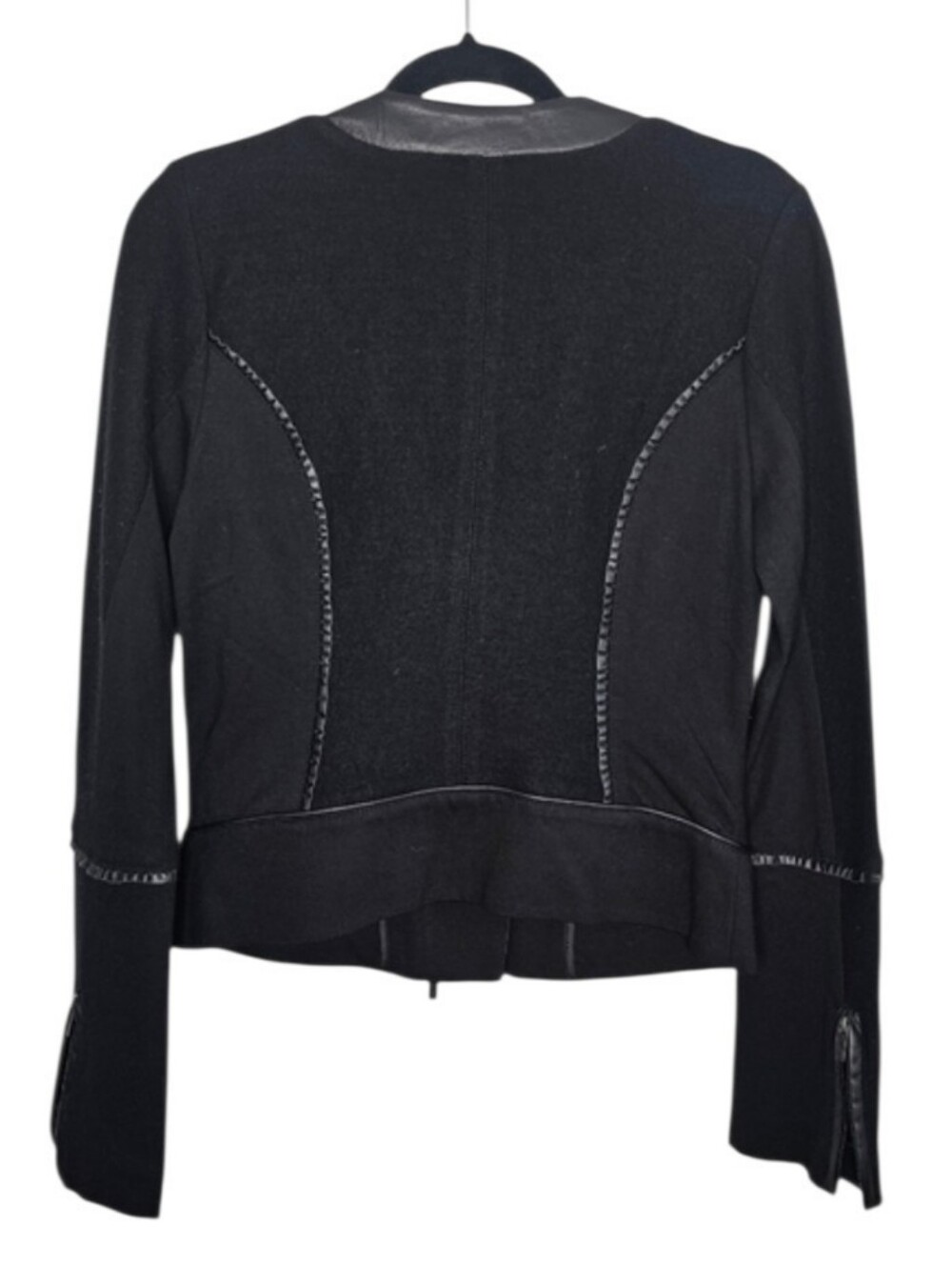 Olsen Wool Vegan Leather Zip Up Jacket Size 2 - Picture 3 of 13